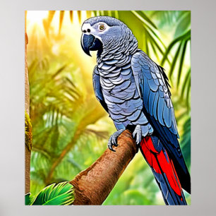 Gray Parrot Perch Poster