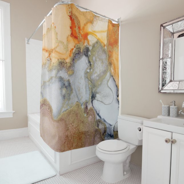 Gray Peach Marbled Abstrakt Duschvorhang (Beispiel)