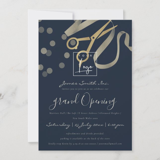 GRAY PEARL SILVER RIBBON CUTTING GRAND ÖFFNUNG EINLADUNG (Vorderseite)