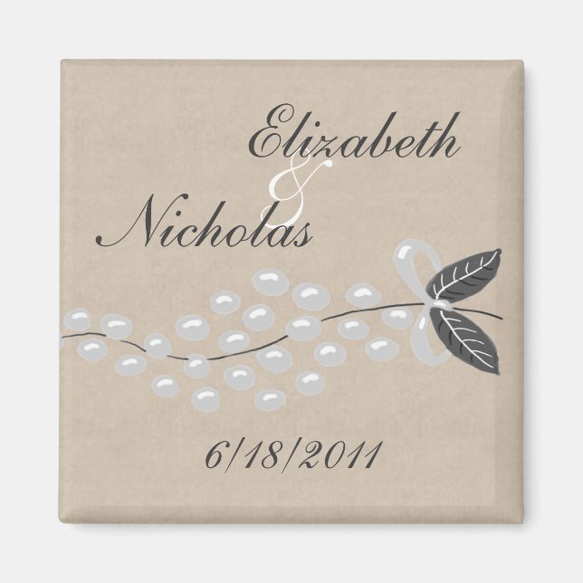 Gray Pearls Perchment Save the Date Magnet (Vorne)
