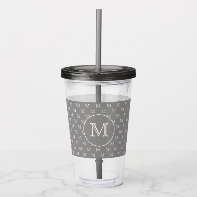 Gray Personal Monogram Muster Acryltrinkbecher (Vorderseite)