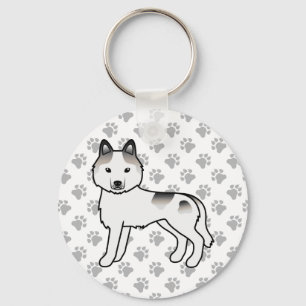 Gray Piebald Siberian Husky Cartoon Dog & Paws Schlüsselanhänger