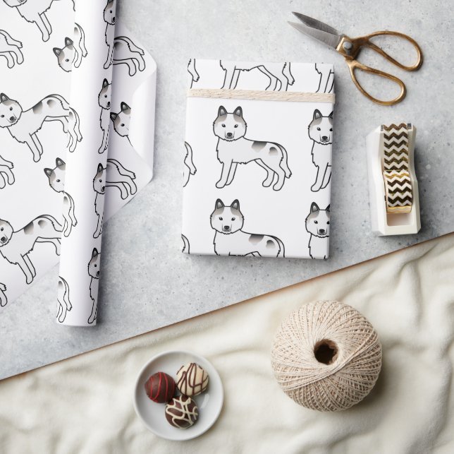 Gray Piebald Siberian Husky Niedlich Hund Muster Geschenkpapier (Kunsthandwerk)