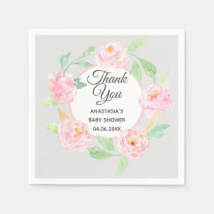Gray & Pink Floral Wreath Vielen Dank Baby Dusche Serviette