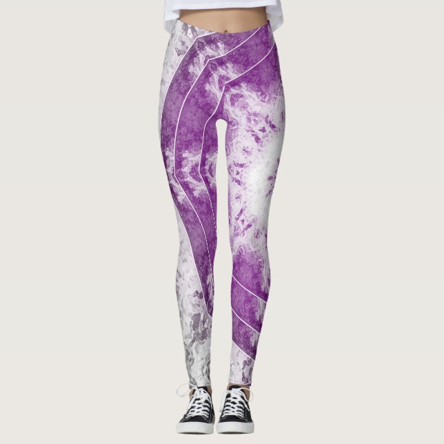 Gray Pink Fractal Art Leggings (Vorderseite)