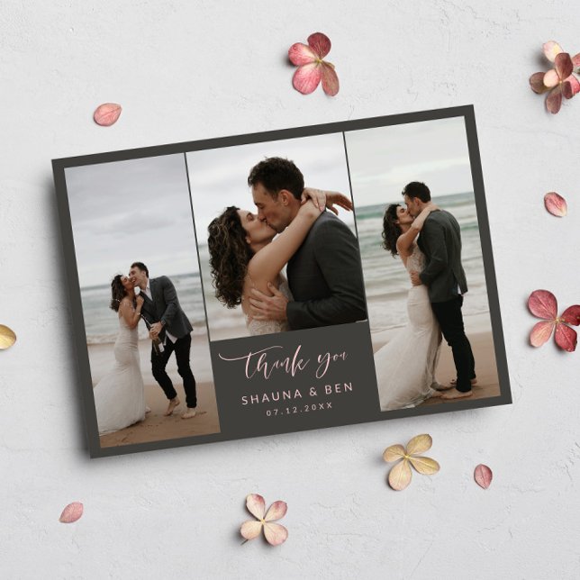 Gray Pink Lined Back 3 Fotos Hochzeit Vielen Dank Dankeskarte (Von Creator hochgeladen)