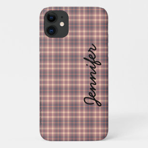 Gray Pink Plaid Tough Personalized Name Case-Mate iPhone Hülle