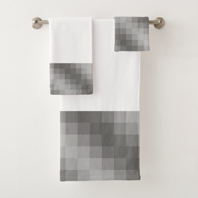 Gray Pixel Grafik auf weißen Badezimmertücher Badhandtuch Set (Insitu)