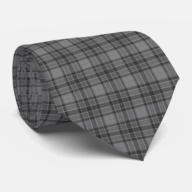 Gray Plaid Tartan Neck Tie Krawatte (Gerollt)