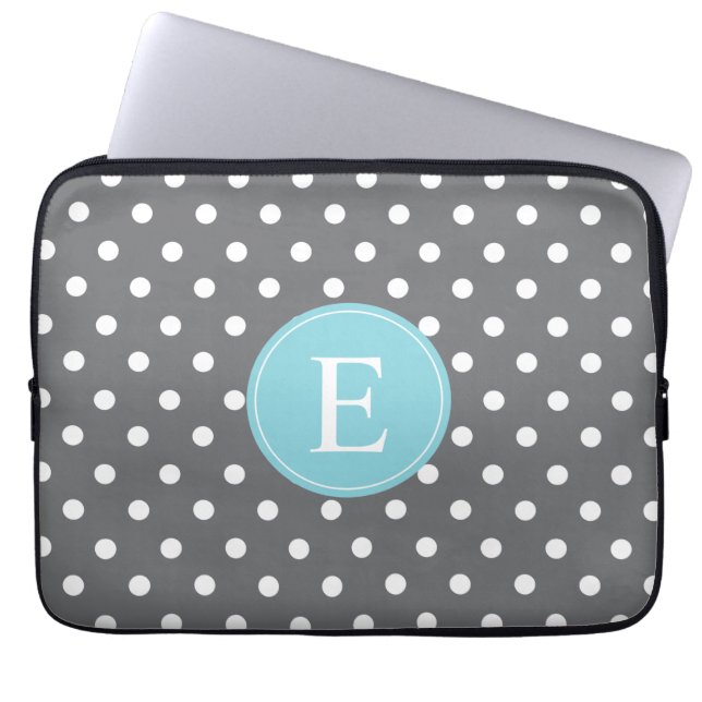 Gray Polka Dot Blue Monogram Laptopschutzhülle (Vorderseite)