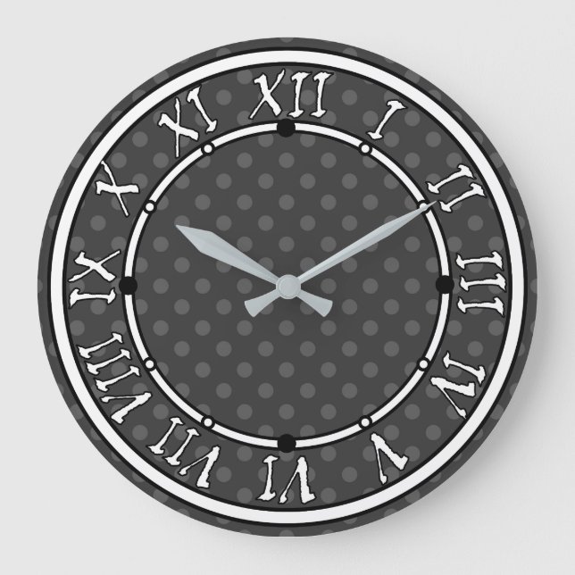 Gray Polka dot Große Wanduhr (Vorderseite)