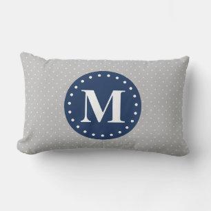 Gray Polka Dots Navy Blue Monogram Lendenkissen