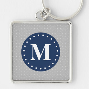 Gray Polka Dots Navy Blue Monogram Schlüsselanhänger
