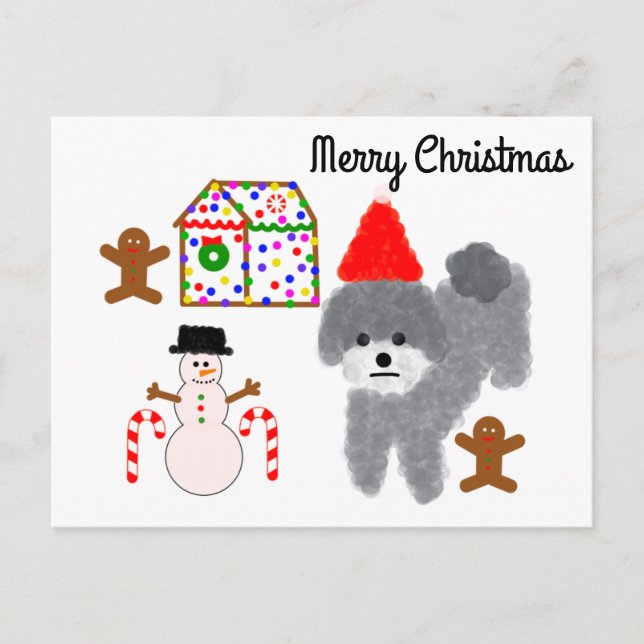 Gray Poodle Christmas #1 Postcard Postkarte (Vorderseite)
