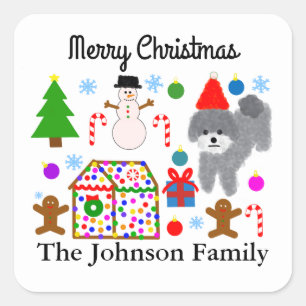 Gray Poodle Christmas #3-2 Stickers