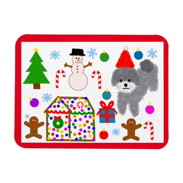 Gray Poodle Christmas #3 Magnet (Horizontal)