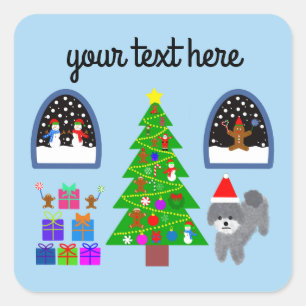 Gray Poodle Christmas #4 Stickers