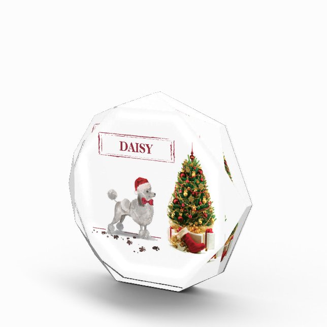 Gray Poodle Funny Christmas Dog mit Baum Fotoblock (Rechts)