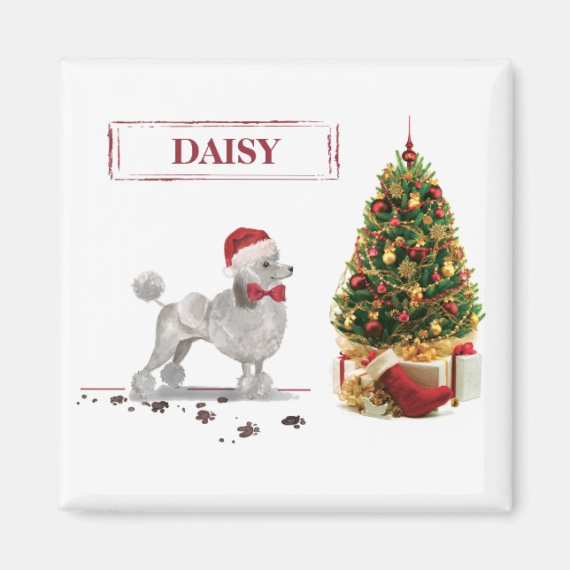 Gray Poodle Funny Christmas Dog mit Baum Magnet (Vorne)