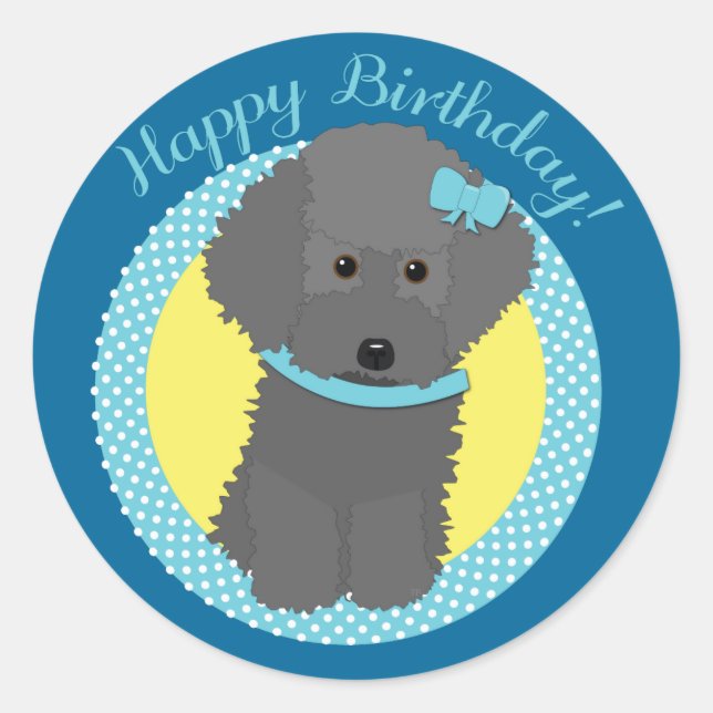 Gray Poodle Happy Birthday Stickers (Vorderseite)