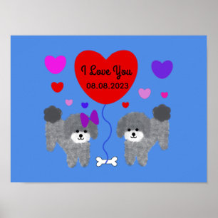 Gray Poodle Valentine #1 Poster
