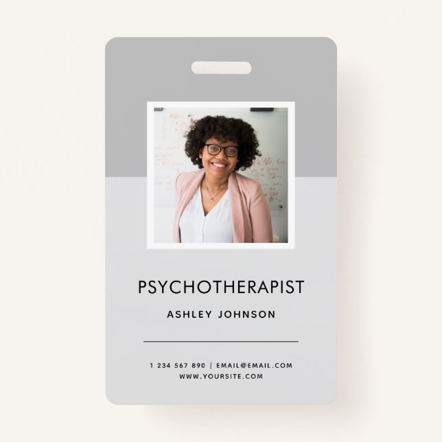 Gray Psychotherapeut Foto Name Tag ID Ausweis (Vorderseite)