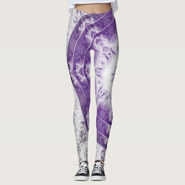 Gray Purple Fractal Art Leggings (Vorderseite)