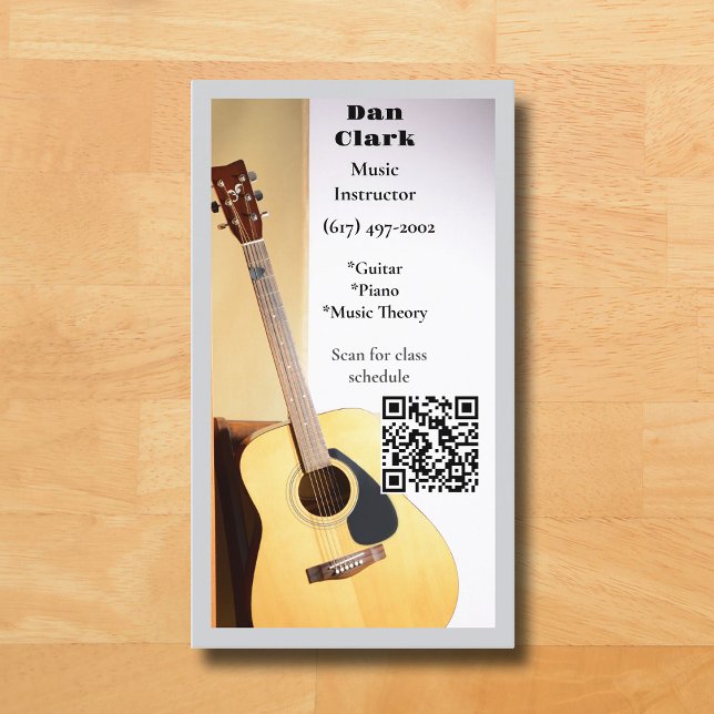 Gray QR Code Music Teacher Acoustic Gitarre Visitenkarte (Grey Guitar  Music  Business Card for for Teacher  )