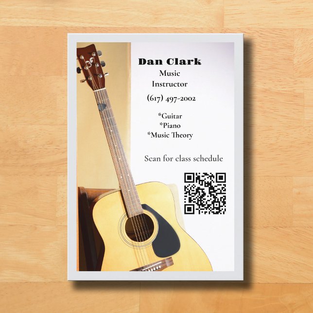 Gray QR Code Music Teacher Acoustic Gitarre Visitenkarte (Grey Music Teacher Business Card )