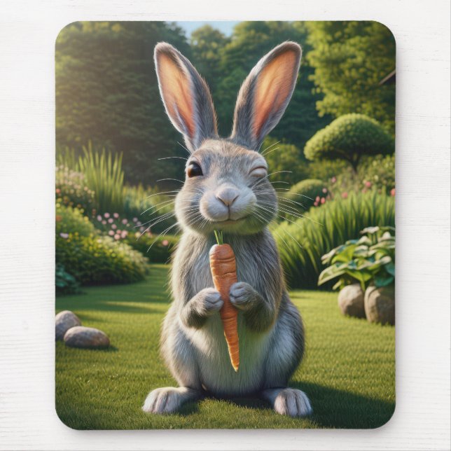 Gray Rabbit Holding a Carrot Mousepad (Vorne)
