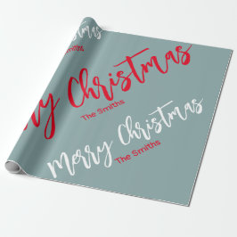 GRAY RED AND WHITE PERSONALISIERTE MERRY CHRISTMAS GESCHENKPAPIER