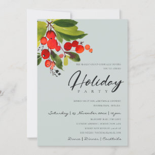 GRAY RED BERRIES CORPORATE HOLIDAY CHRISTMAS PARTY EINLADUNG