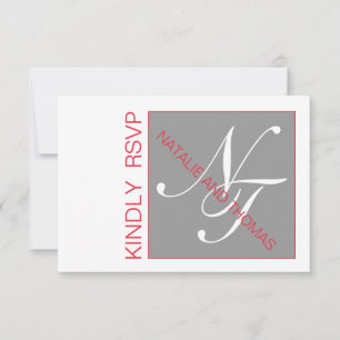 GRAY RED INITIALS INTERTWINED WEDD RSVP KARTE