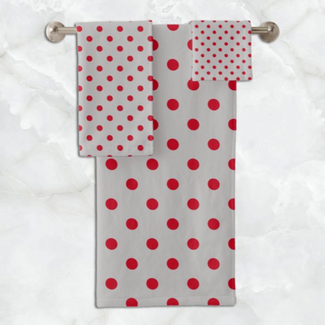 Gray Red Polka Dot Badhandtuch Set (Von Creator hochgeladen)