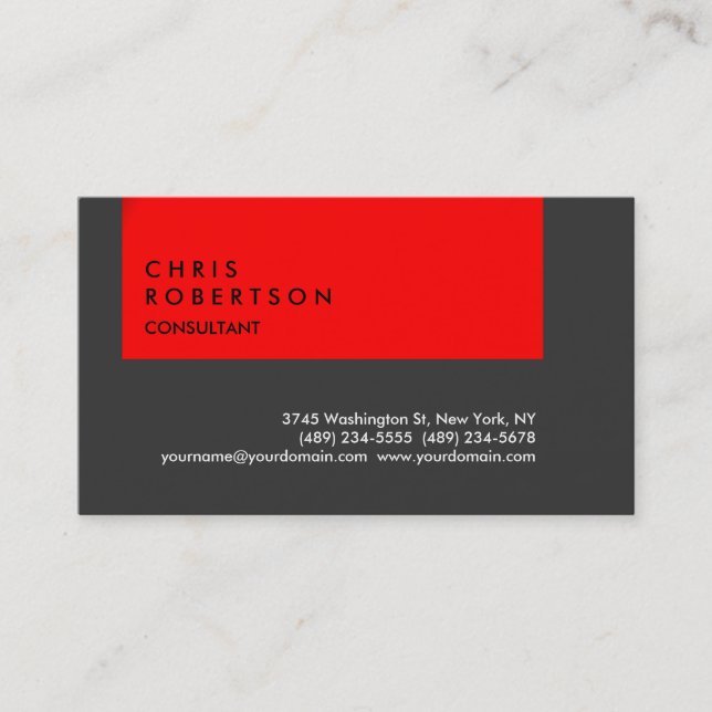 Gray Red Strip Modern Creative Business Card Visitenkarte (Vorderseite)