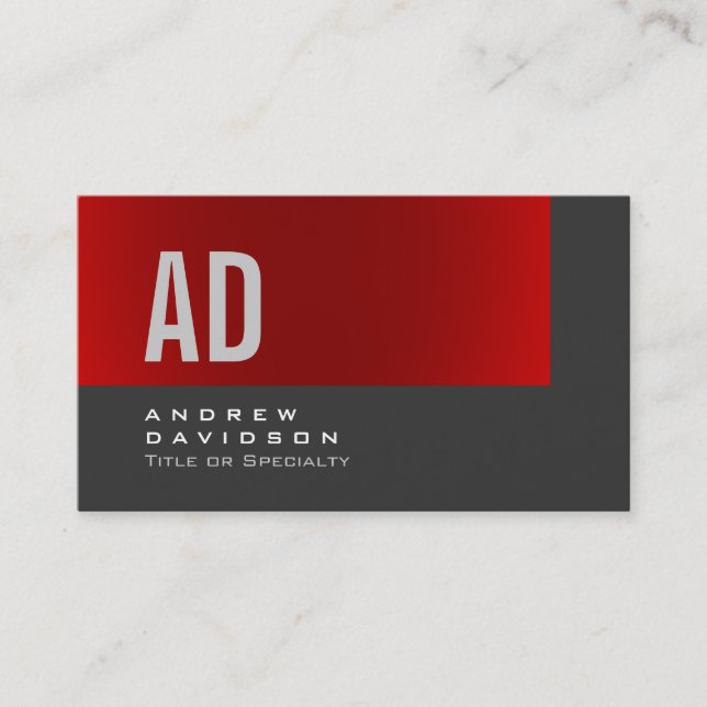 Gray Red Stripe Monogram Stylish Business Card Visitenkarte (Vorderseite)