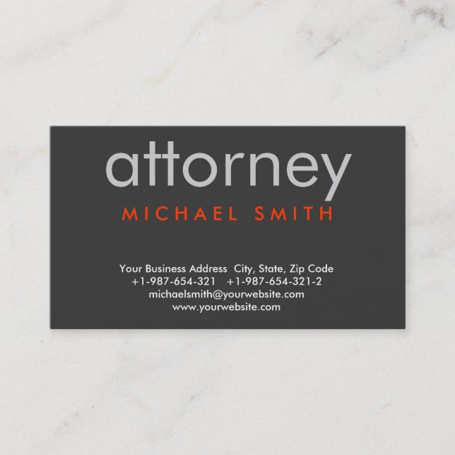 Gray Red Trendy Attorney at Law Business Card Visitenkarte (Vorderseite)