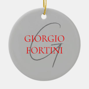 Gray Red Your Name Initial Monogram Modern Keramik Ornament