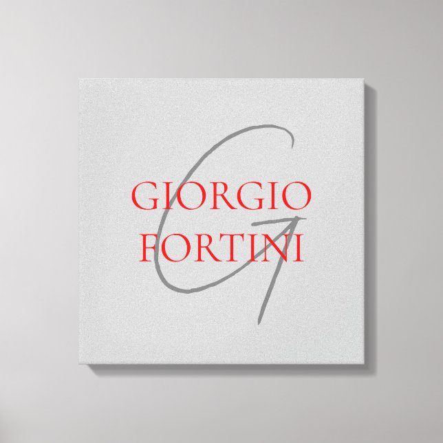Gray Red Your Name Initial Monogram Modern Leinwanddruck (Vorderseite)