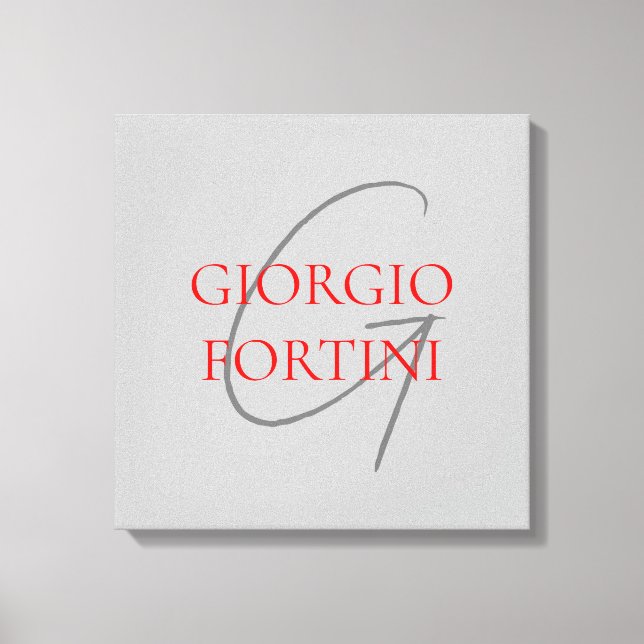 Gray Red Your Name Initial Monogram Modern Leinwanddruck (Vorderseite)