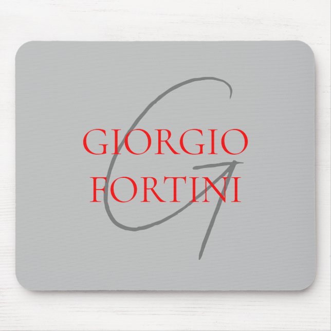 Gray Red Your Name Initial Monogram Modern Mousepad (Vorne)