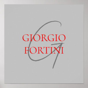 Gray Red Your Name Initial Monogram Modern Poster