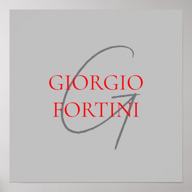 Gray Red Your Name Initial Monogram Modern Poster (Vorne)