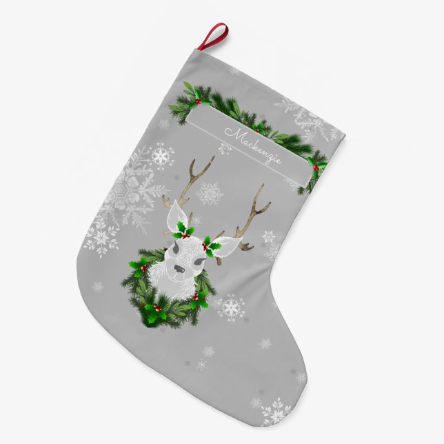 Gray Reindeer Strumpf Großer Weihnachtsstrumpf (Vorderansicht (hängend))