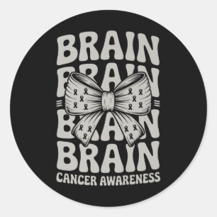 Gray Ribbon Groovy Coquette Bow Brain Cancer Aware Runder Aufkleber