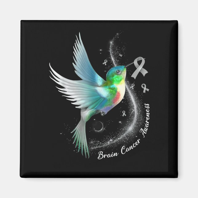 Gray Ribbon Hummingbird Brain Cancer Awareness Mon Magnet (Vorne)