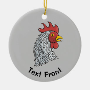 Gray Rooster's Head Keramik Ornament