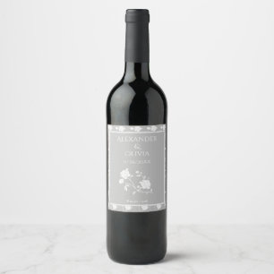 Gray Rose Wedding Wine Label Weinetikett