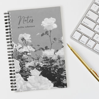 Gray Roses Floral Garden Custom Spiral Notebook Notizbuch