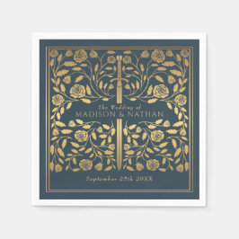 Gray Royal Medieval Gold Sword Wedding Serviette